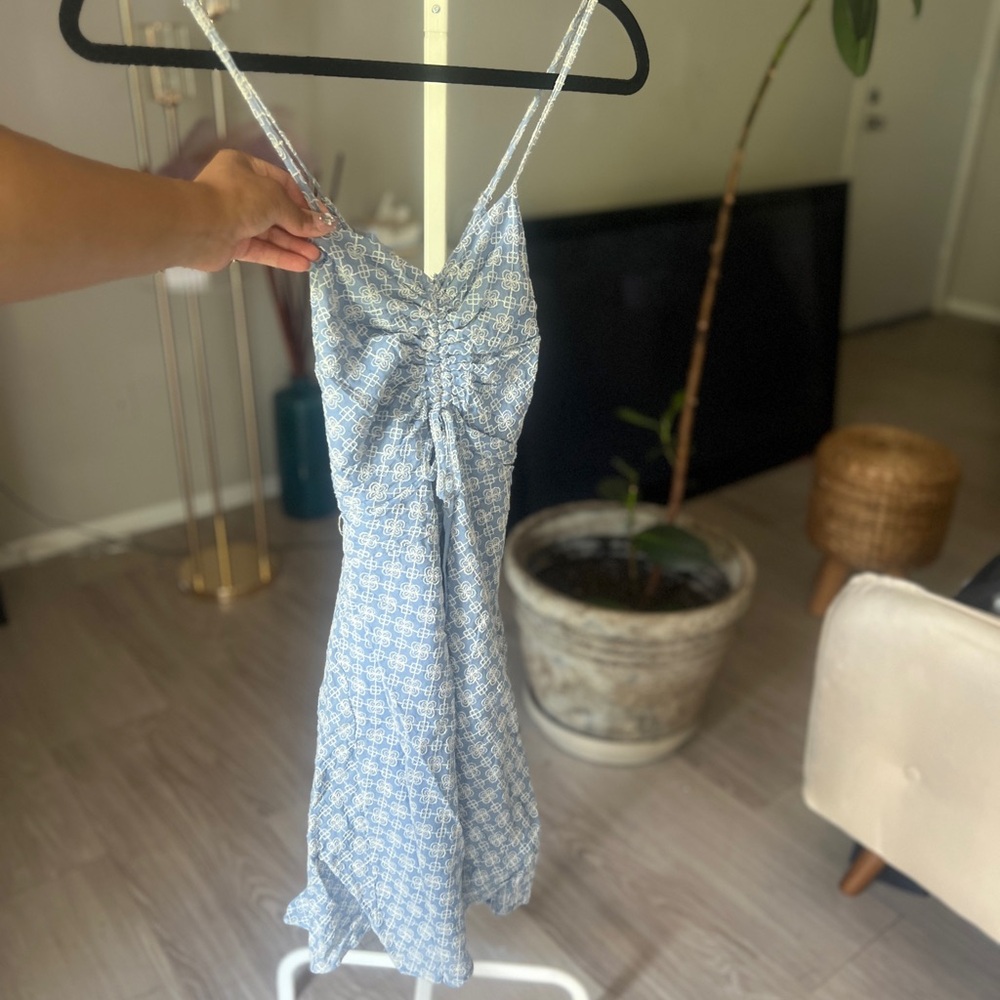 💙 Blue & White Embroidered Mini Dress – Feminine Summer Chic 💙